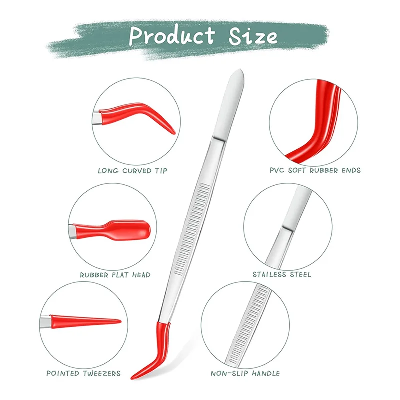 3 Pieces Tweezers with Rubber Tips Tweezers PVC Coated Set Rubber Straight and Flat Tip