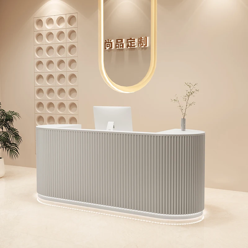Luxury Cream Reception Desk Wind Cashier Bar Front Desk Reception Salon Shop Small Schreibtisch Commercial Furniture