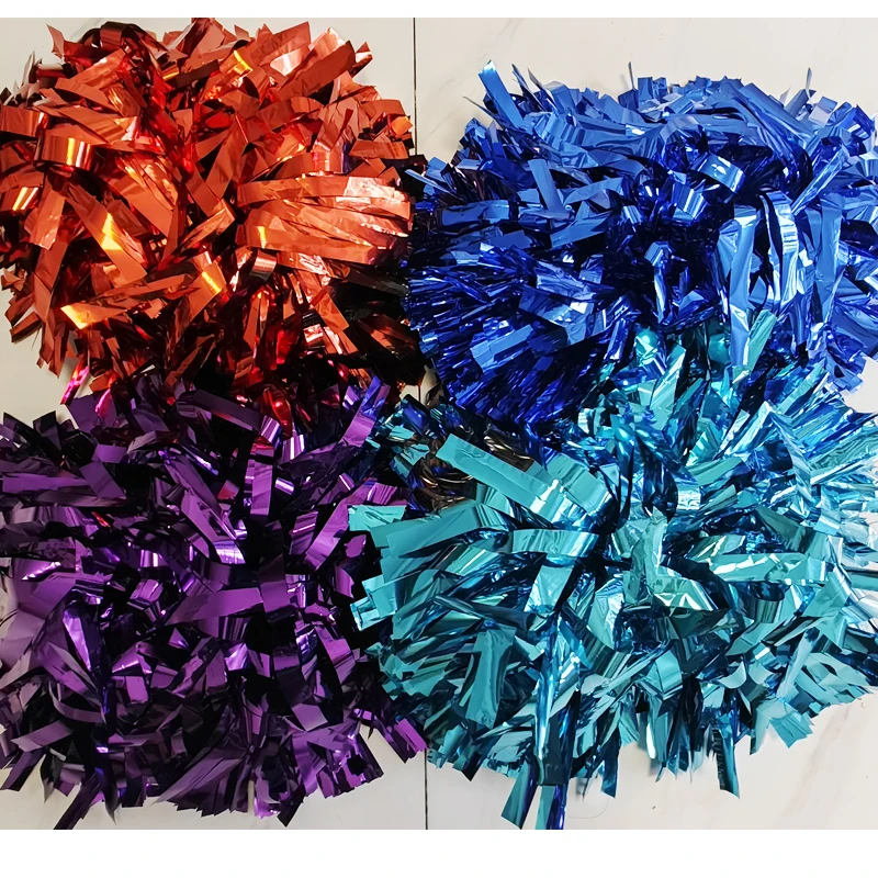 Cheerleading Pom Pom, Metallic White, Rainbow Color, Color Size