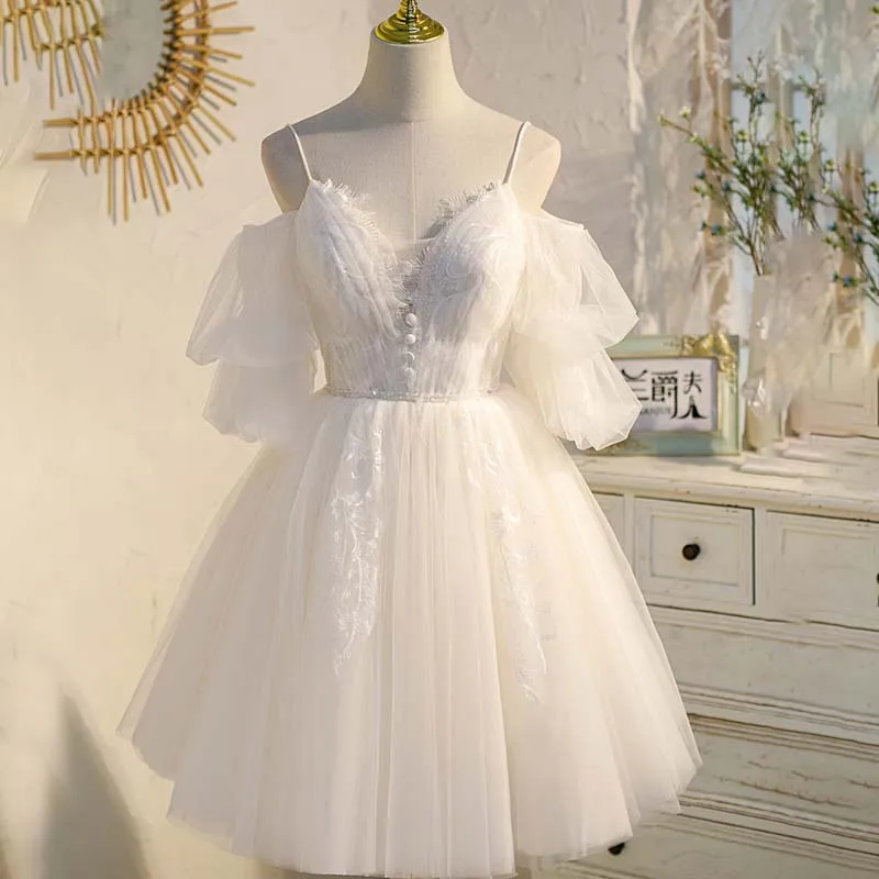 

Evening Dress Embroidery A-Line V-Neck Backless Knee-Length Lace Up Empire Half Sleeves Elegant Party Formal Gown Woman B2096