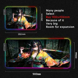 RGB Large Gaming Mouse Pad with LED Backlit - Samurai Anime Girl Design - RGB350x250x3mm (BLACK4)