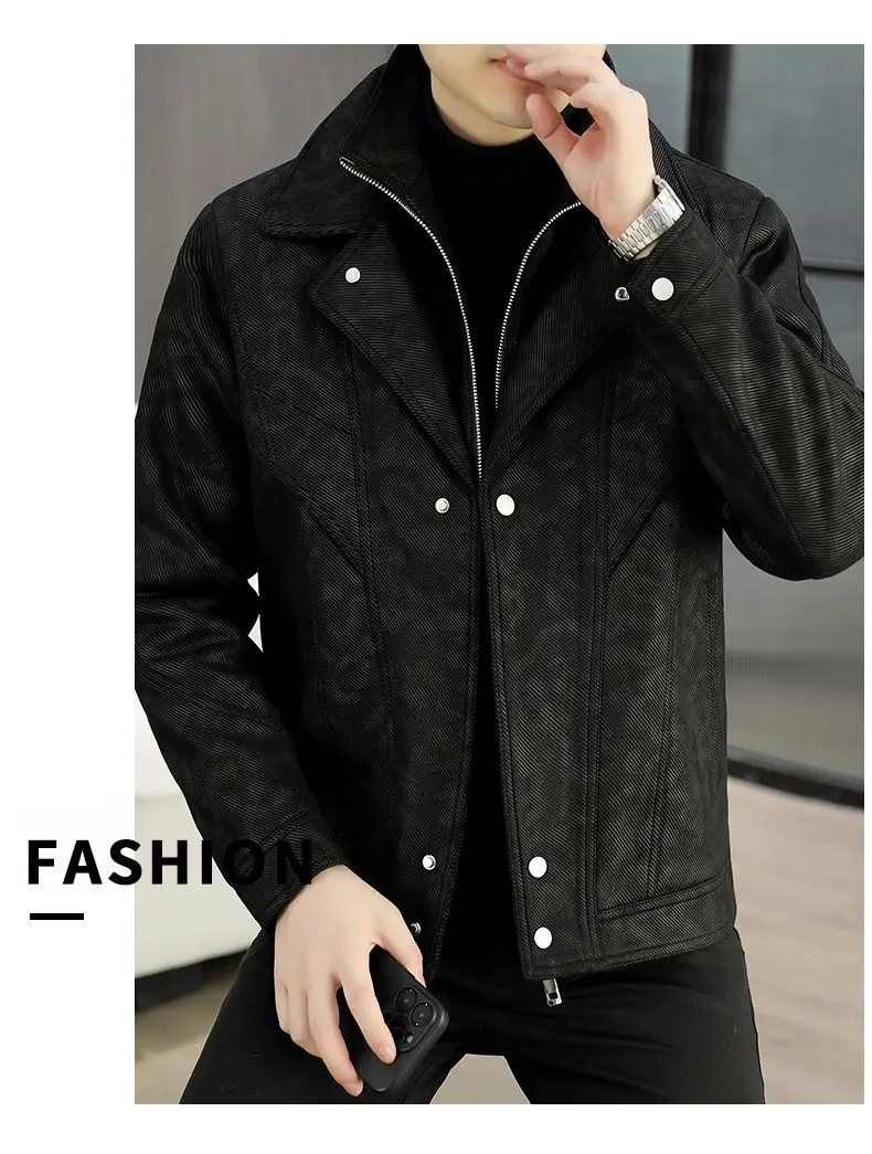 Neuankömmling Herren-Blazer aus doppellagiger Wolle mit hohem Kragen, 2025, Winter-Fleece-Futter und dicke Jacken, Streetwear, lässiger Top-Plüschmantel – Detail 11