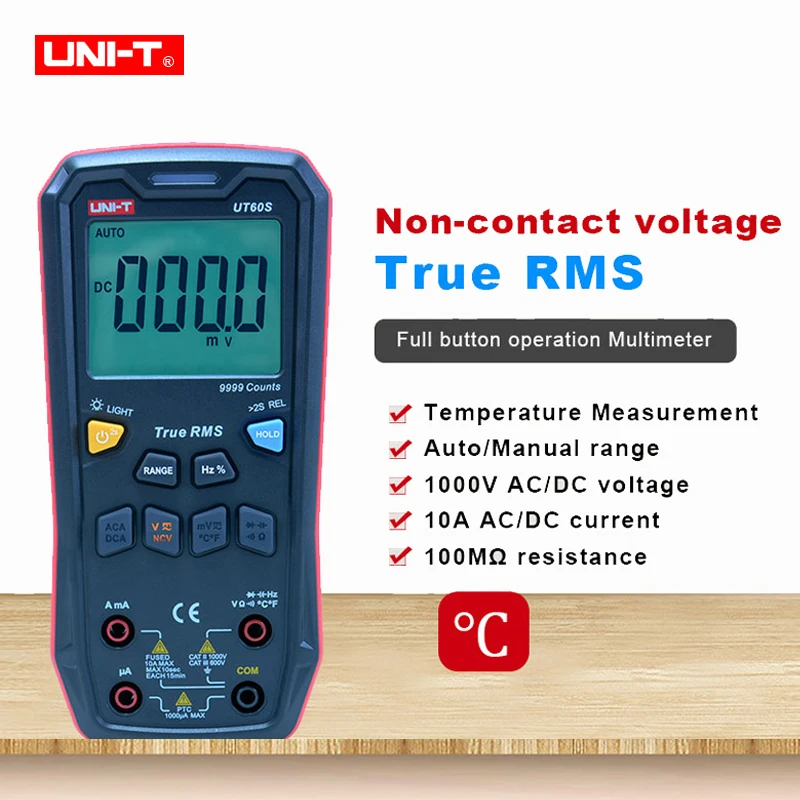

UNI-T UT60S Digital Multimeter Auto Range AC DC 1000V 10A Current Voltage Resistor 9999 counts Temperature tester