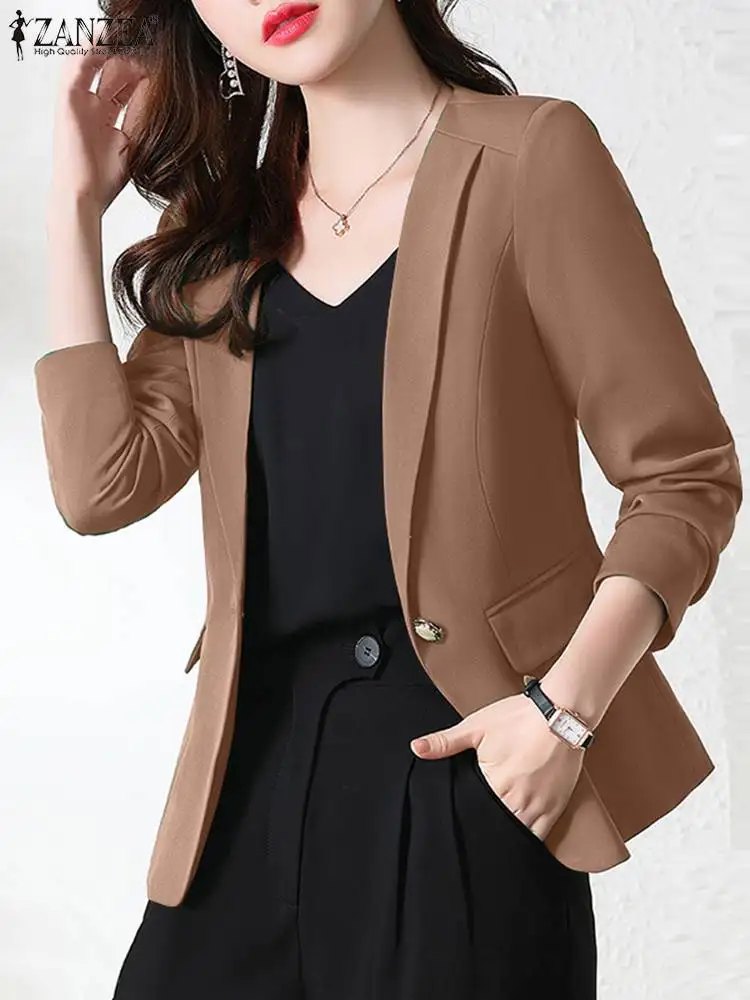 ZANZEA Autumn Fashion OL Work Jackets Woman Long Sleeve Button Down Blazer Female Elegant Party Outwear Casual Coats Oversized