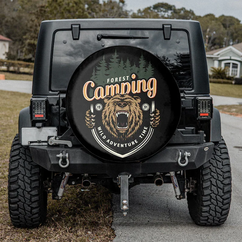 

Forest Camping - Wild Adventure gifts For her, Camping Lover Tire Cover For Car, Car Accessories, Spare Tire Cover, Valentine gi