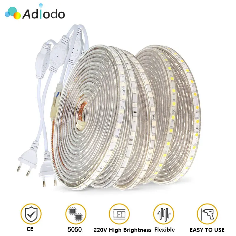 

Led Strip 220V Colorful Children Into The Room Led Tape White Blue Green Led Light Ribbon For Kitchen Waterproof Home Decoration
