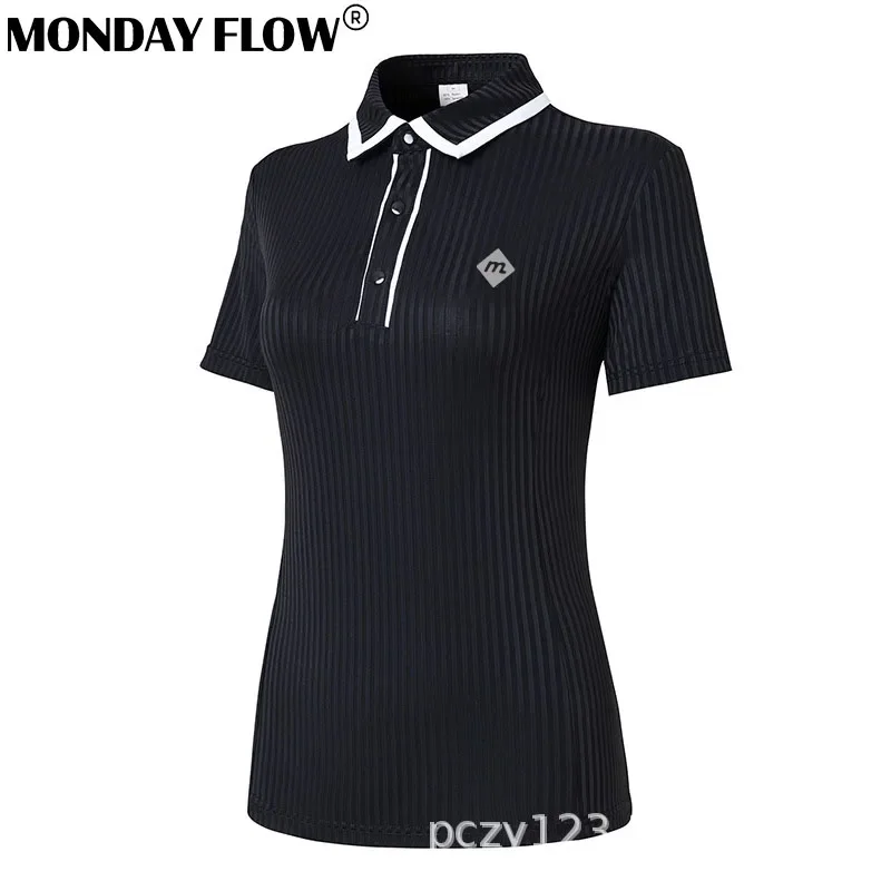 Monday Flow Summer Breathable Golf Polo T-shirts Women Short-sleeved Slim Shirt Patchwork Casual Sports Tops Golf Clothing XS-XL