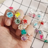 5/12/36PCS Adjustable Kids Crystal Rings Jewelry Heart Star Square Open Finger Ring For Children Girl Party Gift 2
