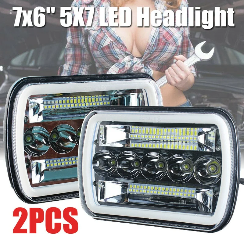 1 Pair 240w 5x7inch 7x6inch Led Headlight Hilo Beam Halo Drl For Jeep