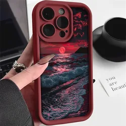 Radiant Sunset Beach Wave Pattern Silicone Phone Case - Galaxy S20 FE (Wine red - YYDSF2869)