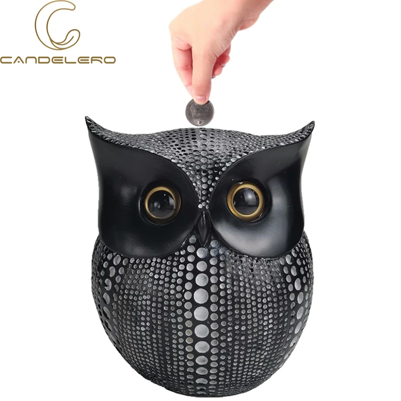 Gold Piggy Bank for Money Saving Box Safe Coin Bank Adults Kids Candy Machine Resin Owl Statues Ornaments Sculpturestable Desk