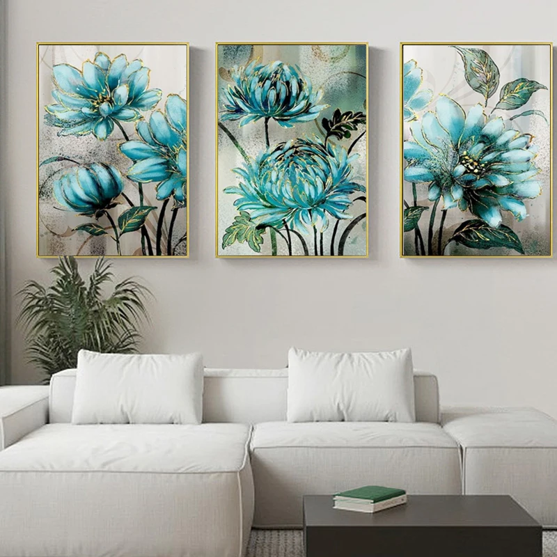 

RUOPOTY 3pcs Painting By Numbers For Starter Kit Blue Phnom Penh Flower Acrylic paints Flower For Home Decoration