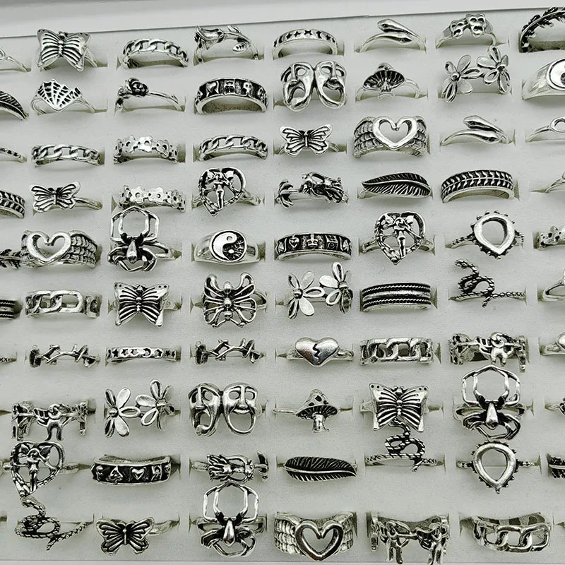 30pcs/lot Gothic Punk Ring Set For Women Men Fashion Butterfly Heart Snake Design Match Rings Daily Wear New Party Jewelry Gifts 1