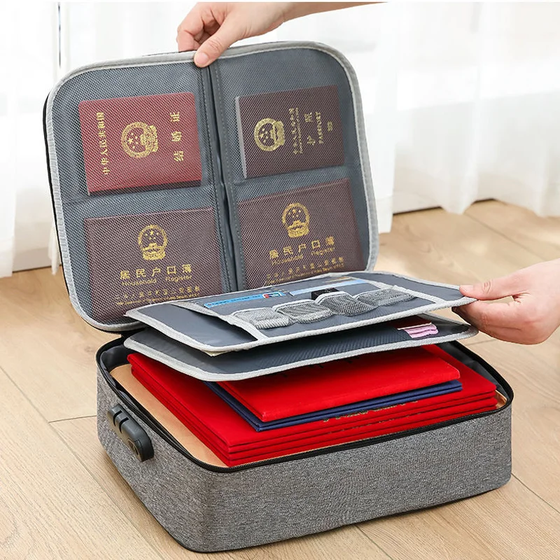 

Storage Bag 3-Layer Large Capacity Organizer with Lock Document Tickets Certificate File Travel Passport Briefcase