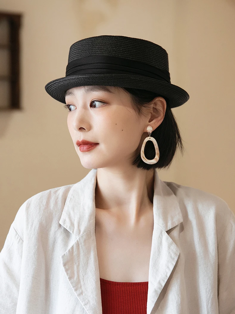 Ladies Flat Top Hat 2022 Simple Summer New French Retro Curled Straw