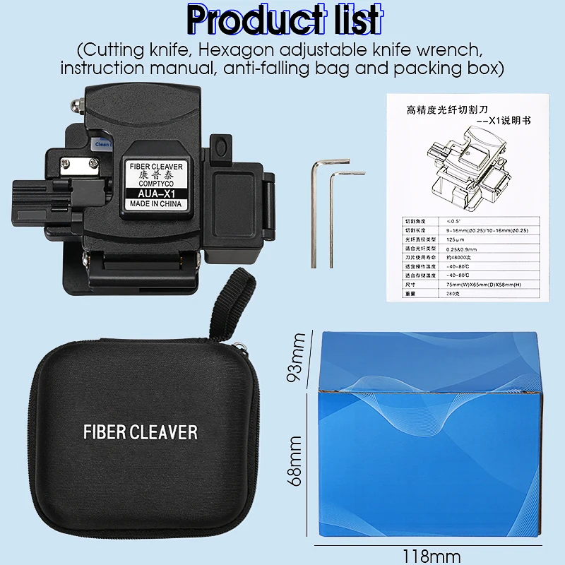 AUA-X1 Fiber Cleaver FTTH Cable Fiber Optic Cutting Knife Tools Cutter Three-in-one Clamp Slot High Precision 24 Surface Blade