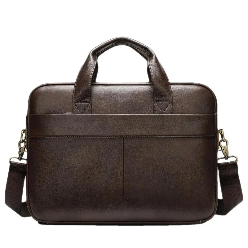 

Retro Men Genuine Handbag Cowhide Leather Briefcase 14-Inch Computer Large Capacity File Male Shoulder Bag