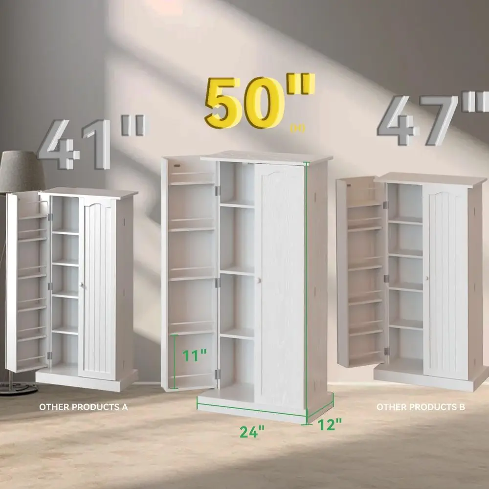 50 LED Kitchen Pantry Cabinet White Storage Cabinet Food Pantry with Doors and Adjustable Shelves Freestanding Buffet Cupboards 2