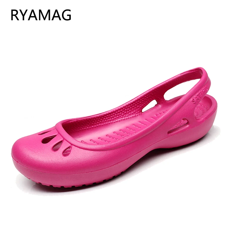 Women Sandals RYAMAG Women Clogs Jelly Sandals Home Non-slip Summer Hole Shoes Female Flat Slippers Plastic Female Waterproof EVA Garden