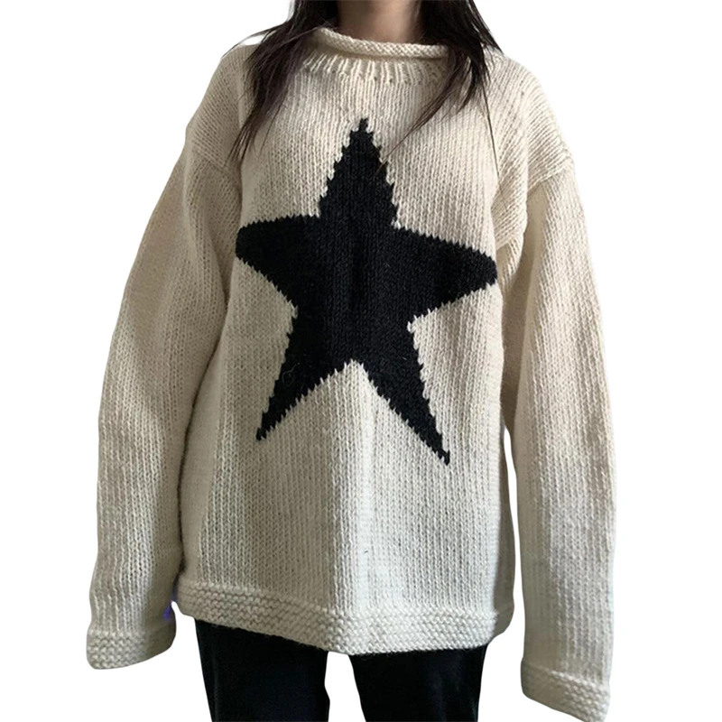 Sweater Star Pattern Pullover Sweater Stars Sleeves Star Sweater