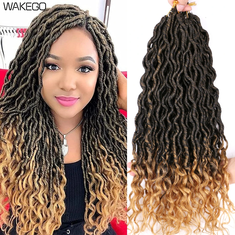 1-6 Packs Goddess Faux Locs Crochet Hair 18 Inch Curly Hair Faux