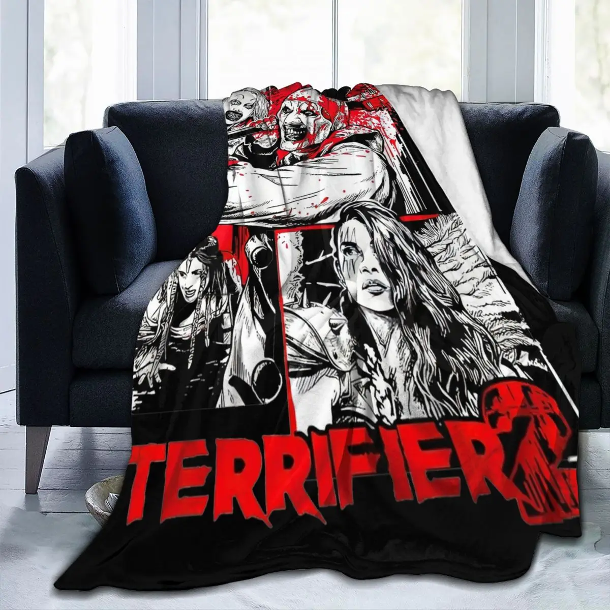Retro Terrifier 2 Halloween Clown Art Blanket Fleece Print Portable Soft Throw Blanket for Sofa Office Bedspreads 4