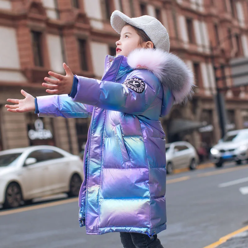 

2024 Winter Down Jacket For Girls Coat Waterproof Shiny Hooded Children Outerwear Clothing 5-14 Year Teenage Kids Parka Snowsuit