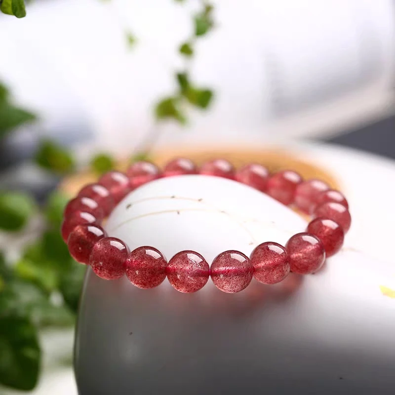 

Natural Red Strawberry Quartz Clear Round Beads Bracelet Women Men Fashion Strawberry Quartz 8mm 9mm 10mm 11mm AAAAA