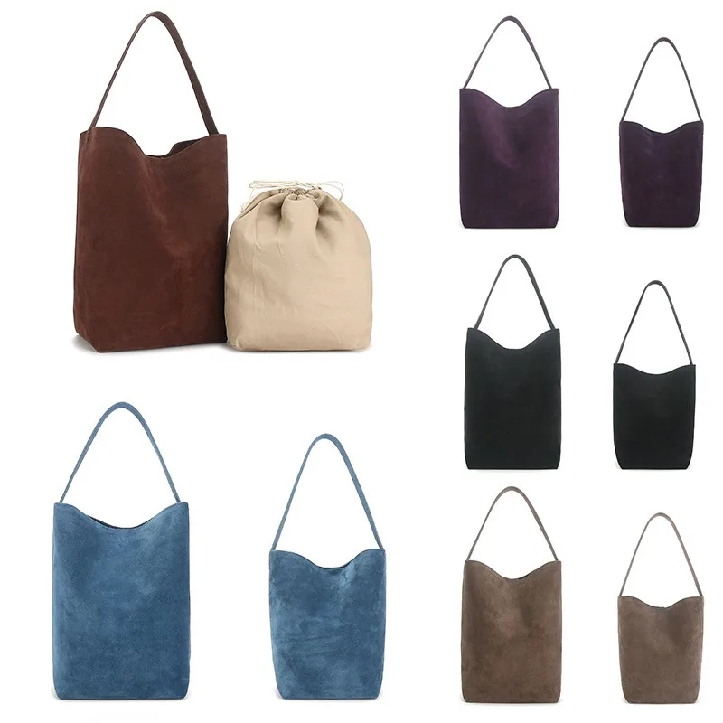 

NEW THE *N/S ROW suede tote bucket bag with large capacity suede one shoulder casual solid color minimalist women's bag