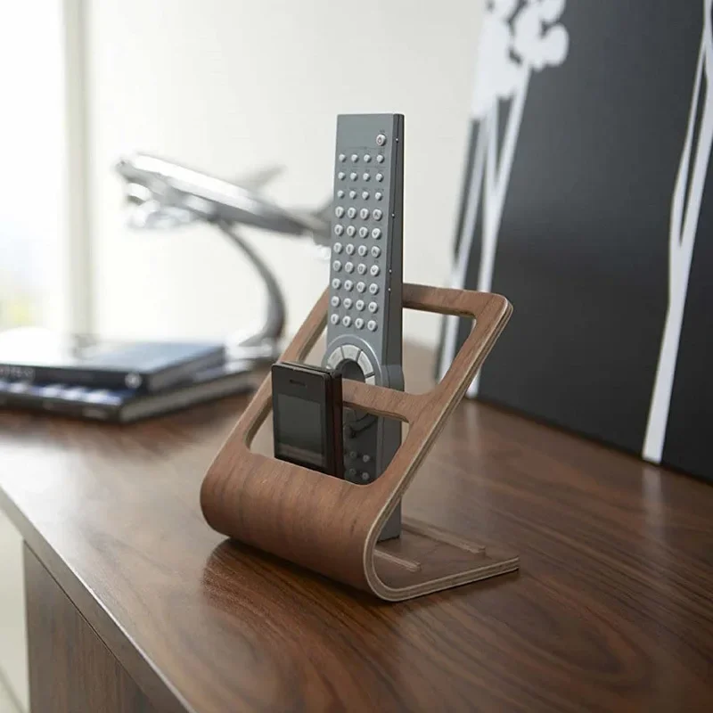 TV Remote Control Storage Rack Mobile Phone Container Desktop Wood Sundries Organizer for Home Office