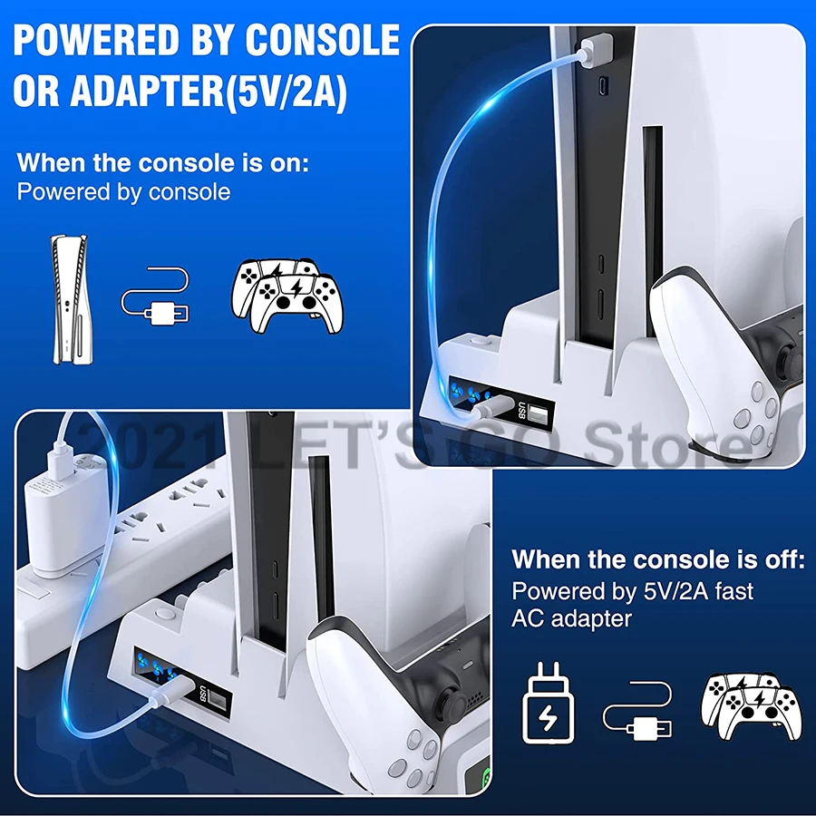 Vertical Stand with Headset Holder and Cooling Fan Base for PS5 Console  Playstation 5 Accessories, 1 Headphone Stand, 2 Controller Chargers,15 Game