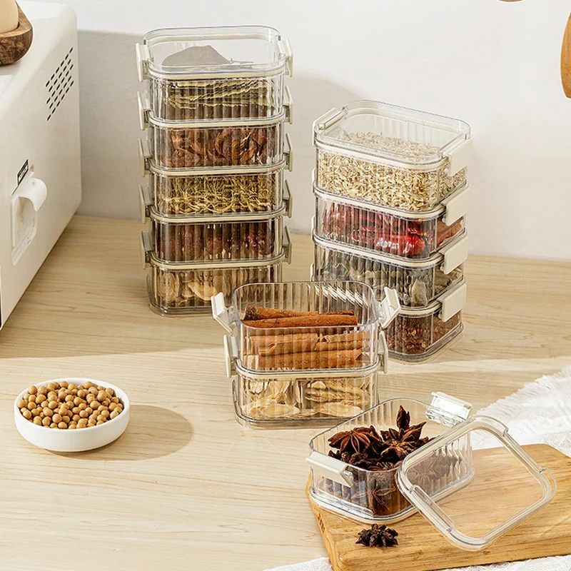 Stackable Spice Storage Boxes Plastic Seasoning Jar Multi-Layer Food Container Crisper Cereal Coffee Beans Sealed Organizers 4