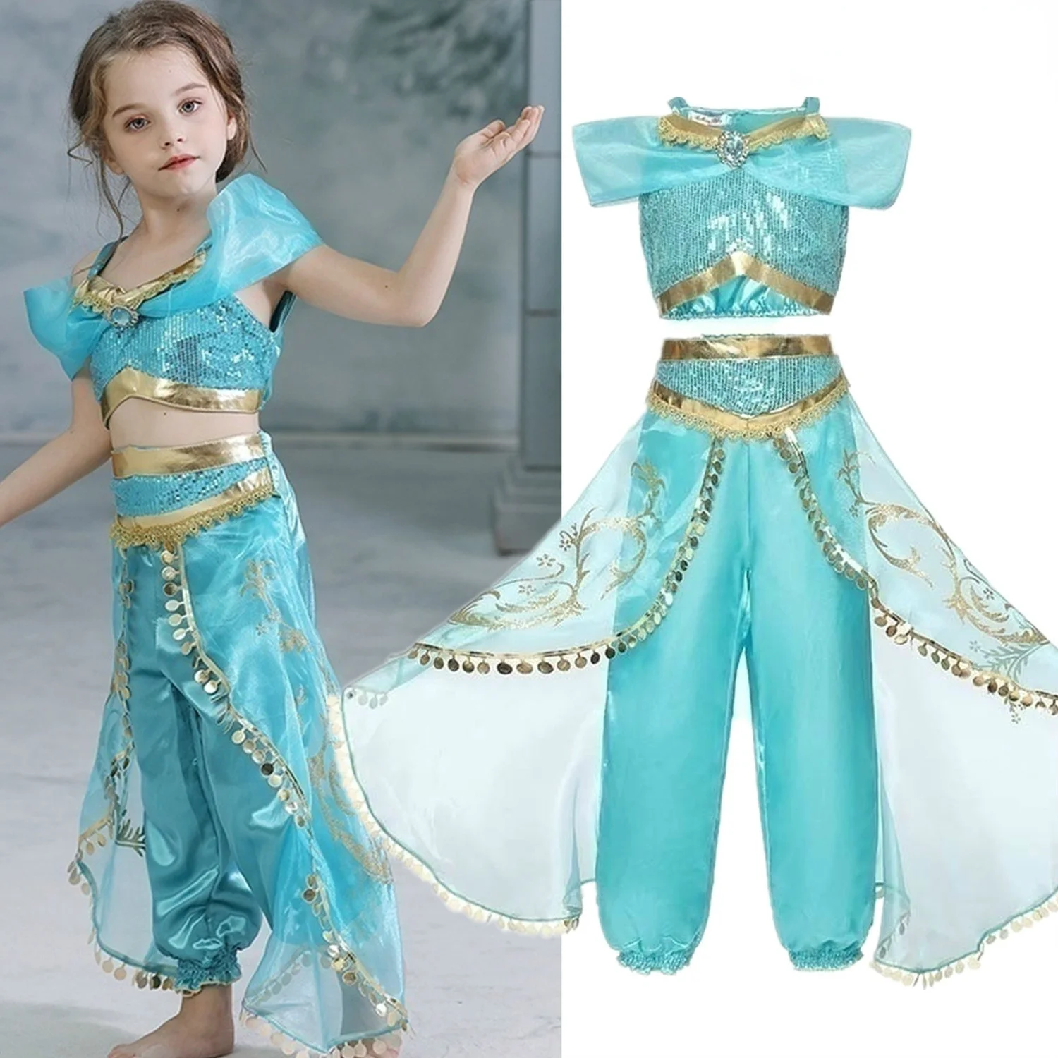 Summer Carnival Party Princess Outfit Children Vestidos Top + Pants 2PCS Birthday Halloween Cosplay Costume Girls Clothes Sets