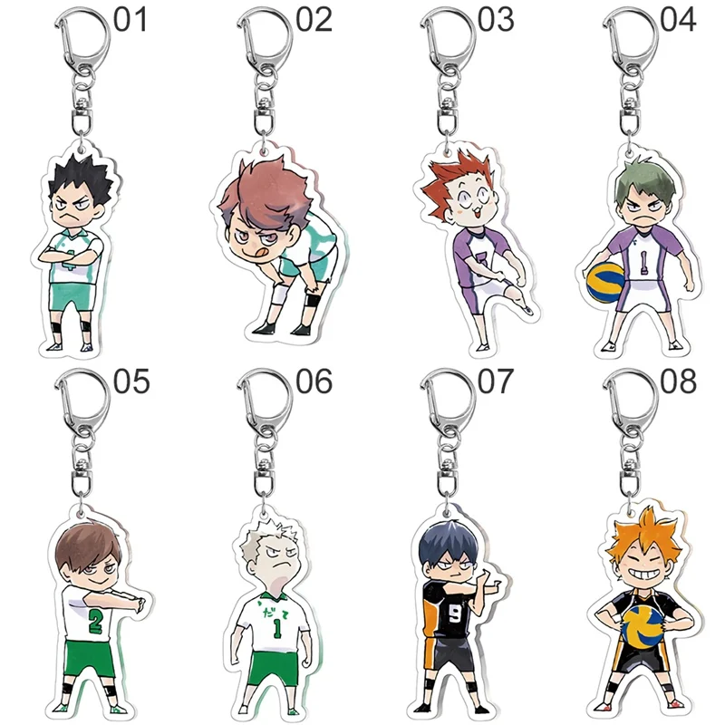 8 Color Haikyuu!! Anime Keychain Hinata Shoyo Kageyama Tobio Cosplay Acrylic Keychain Figure Keyring Charm Pendant Gift