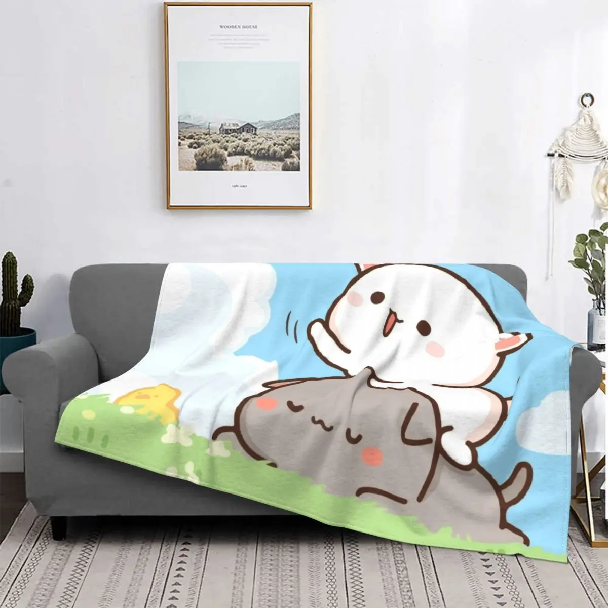 

Peach And Goma Romantic Mochi Cat Blanket Warm Fleece Soft Flannel Throw Blankets for Bed Couch Travel Autumn