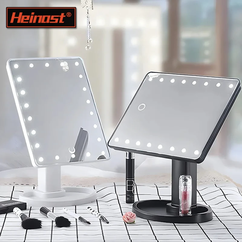 Makeup Mirror LED Light Dimmable Vanity Mirrors USB Touch Switch Backlight Desktop Rotatable Cosmetic Table Base Storage