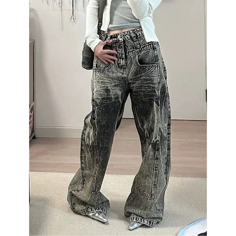 

Black Women Jeans Streetwear Vintage Fashion High Waisted Wide Leg Jean Female Trouser 2024 E-girl Hip Hop Baggy Denim Pants