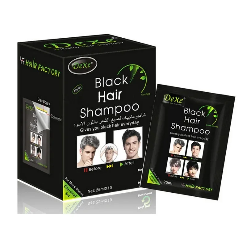 Hair Shampoo Hair Color Restorer 10pcs Black dexe Hair Shampoo Color Only 5 Minutes White Become Black Fast Hair Dye 25ml For Men & Women hair care