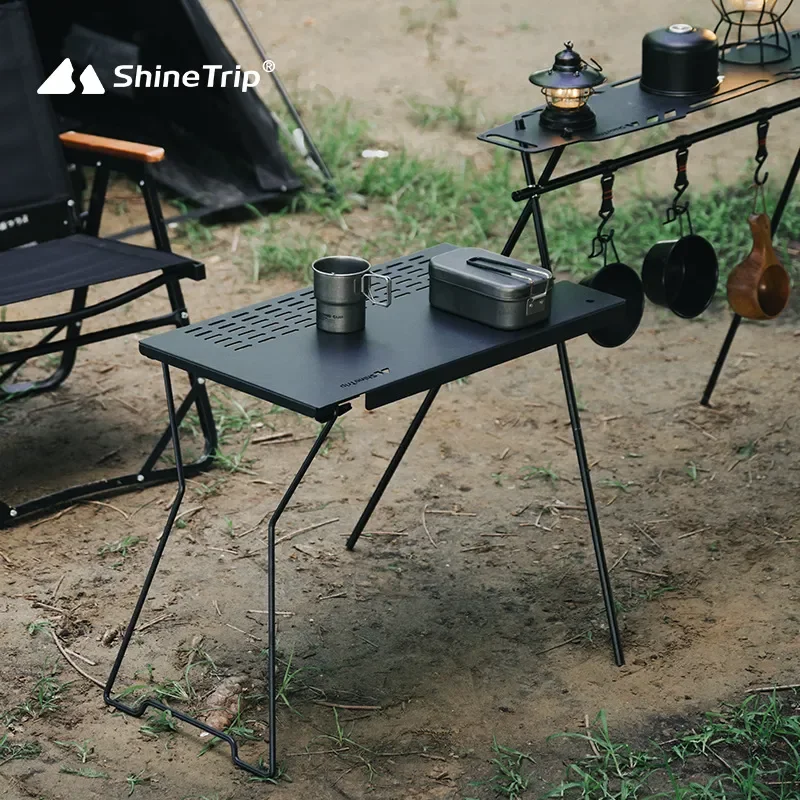 

ShineTrip Outdoor Portable Shelving Side Table Foldable Camping Camping Iron Mesh Table Plate Free Combination Expansion