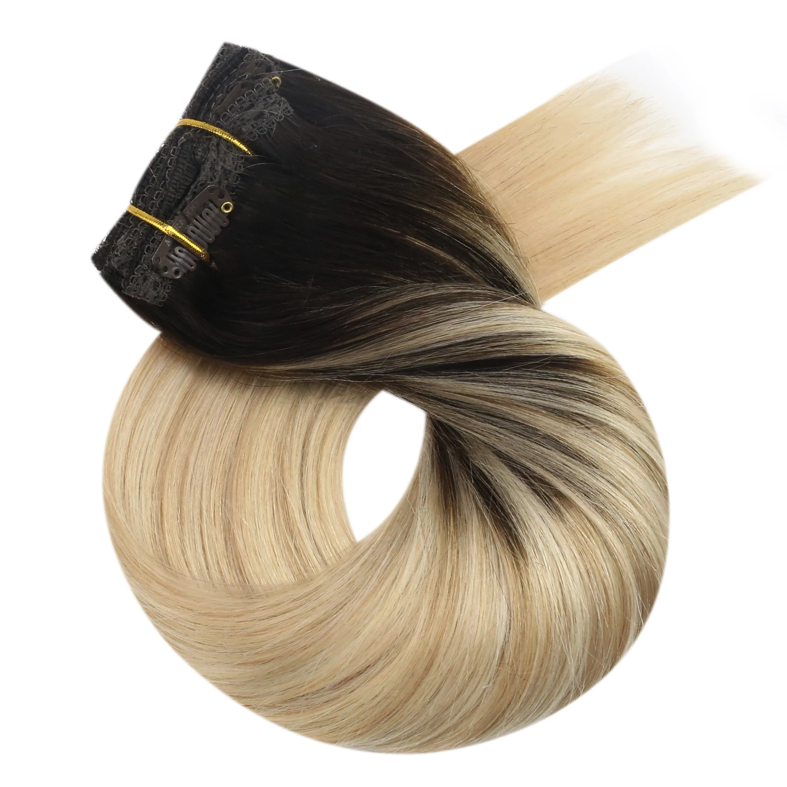 Moresoo Clip in Human Hair Extensions 100% Real Hair 5PCS & 7PCS Remy Piece for Women Full Head Double Weft Clip in