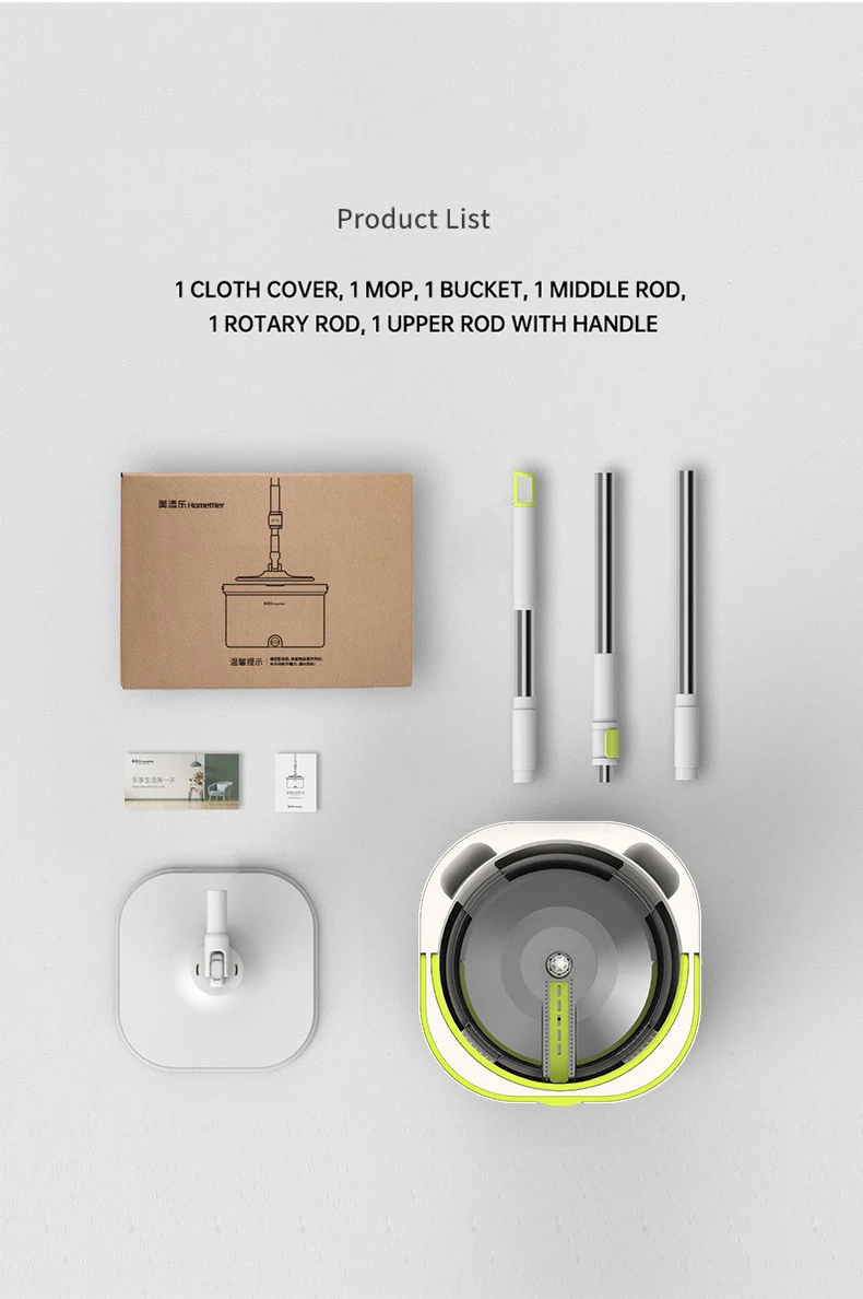 Mop Floor Clean Mop Household Hand-Free Rotary Mop Cleaning Hand Pressure Water-Absorbing Wet And Dry Dual-Use Flat Top Mop Set