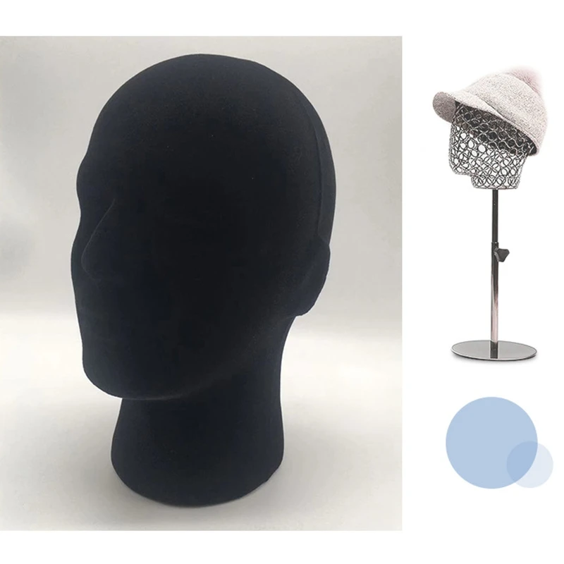 NEW Male STYROFOAM FOAM black velvet MANNEQUIN head display wig hat glasses 8pc 
