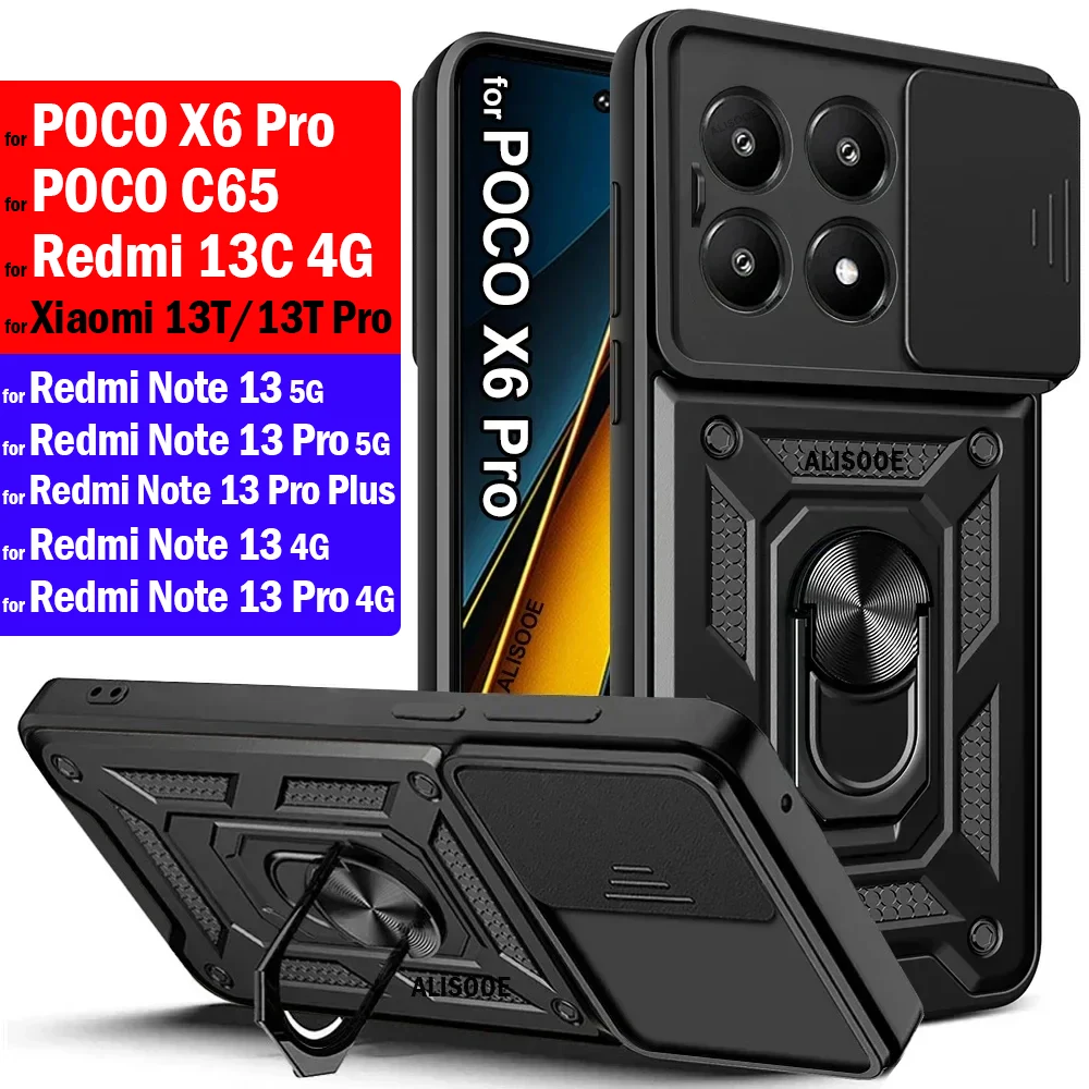 

For POCO X6 Pro C65 M6 Pro 4G Redmi 13C Note 13 Pro Plus 5G Case Slide Camera Lens Protect Cover for Xiaomi 13T Pro Funda