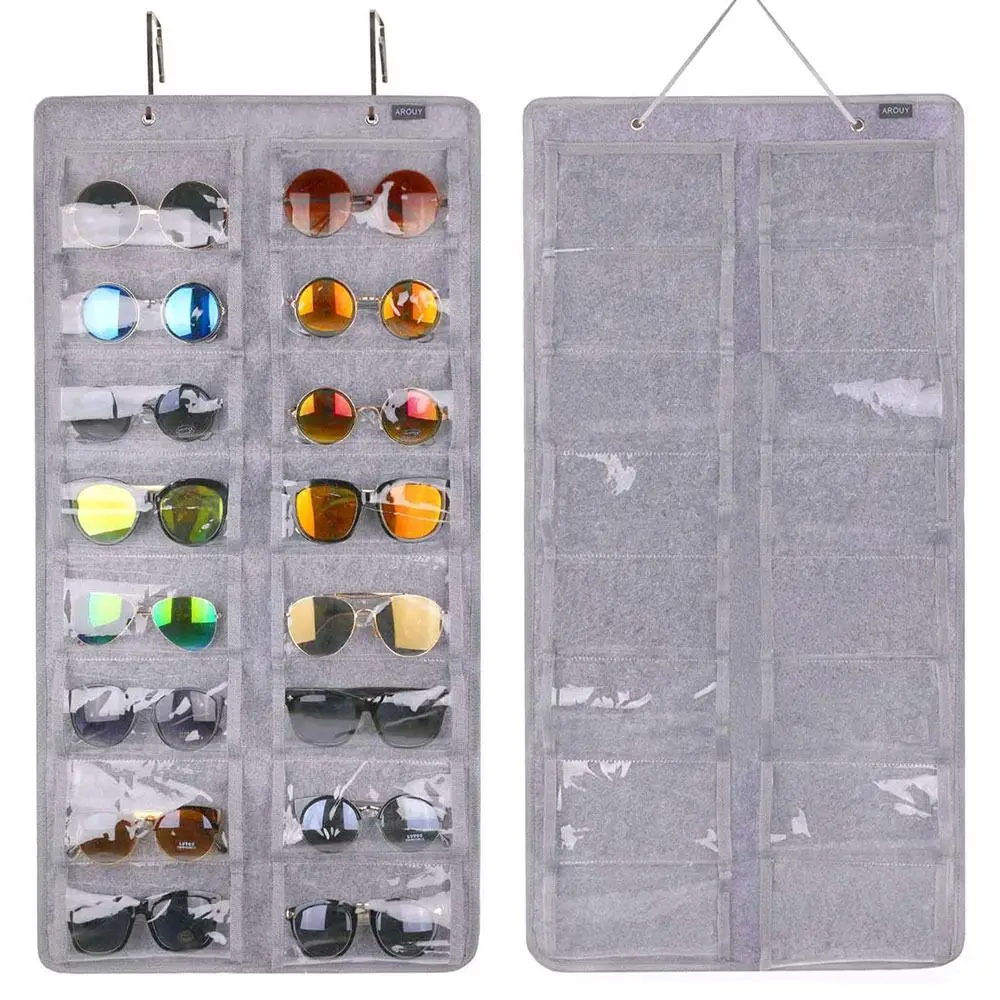 

16 Slots Felt Eyeglasses Stand Holder For Sunglasses Glasses Storage Display Dust Proof Hanging Bag Wall Pocket Organizer Box