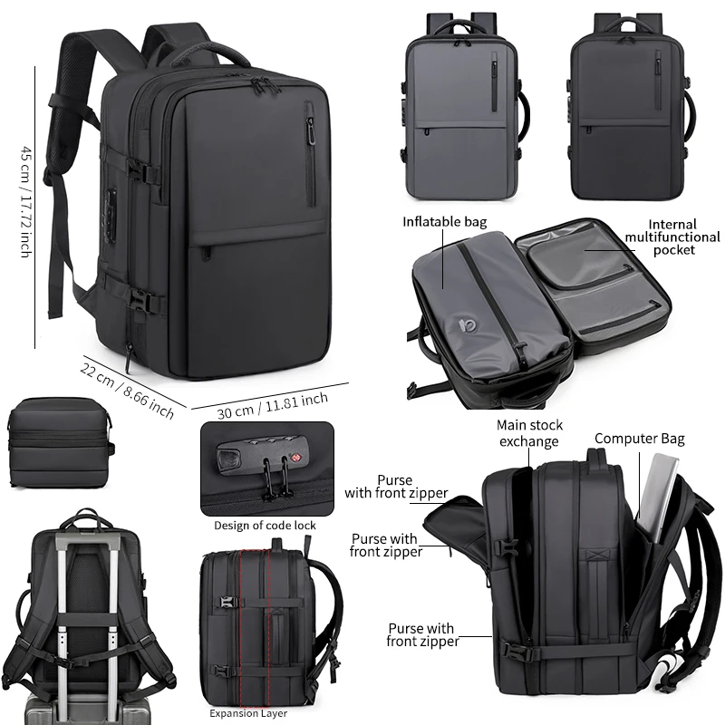 Zaino da Uomo con Compressione Sottovuoto per Computer e Viaggio