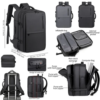 Nuovo Zaino da Uomo, Zaino con Compressione Sottovuoto, Borsa Multifunzionale per Computer, Borsa da Viaggio Espandibile di Grande Capacità