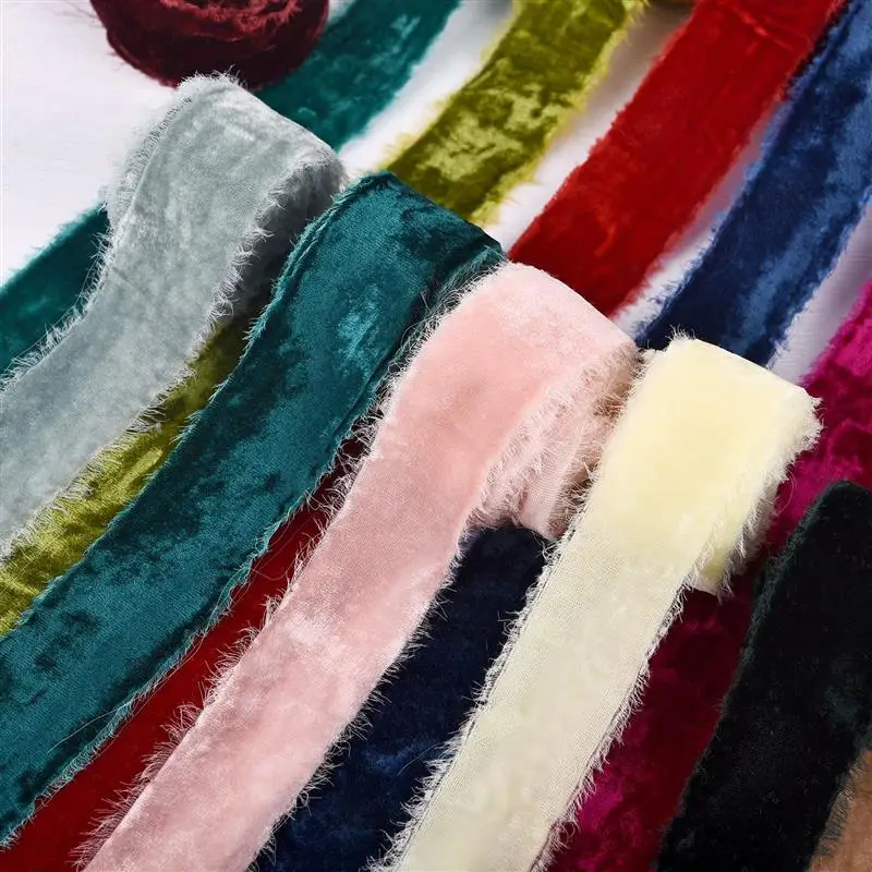 Ribbon decoration Handmade Frayed Edging Velvet Suede Cloth Ribbon For Wedding Invitation Wrapping Bouquets Birthday Party Decorations Gifts wrapping ribbon velvet ribbon