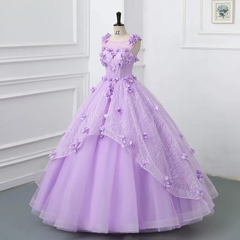 Flowers Quinceanera Dresses Applique Primrose Grass Neck Shinny Plus Size Ball Gown Prom Dress Vestidos Princesa Customized