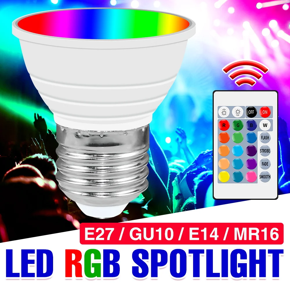 

RGB Light Bulb E27 LED Smart Lamp 220V Colorful Bulbs E14 Color Light MR16 Spotlight GU10 Atmosphere Lampara For Home Decorative