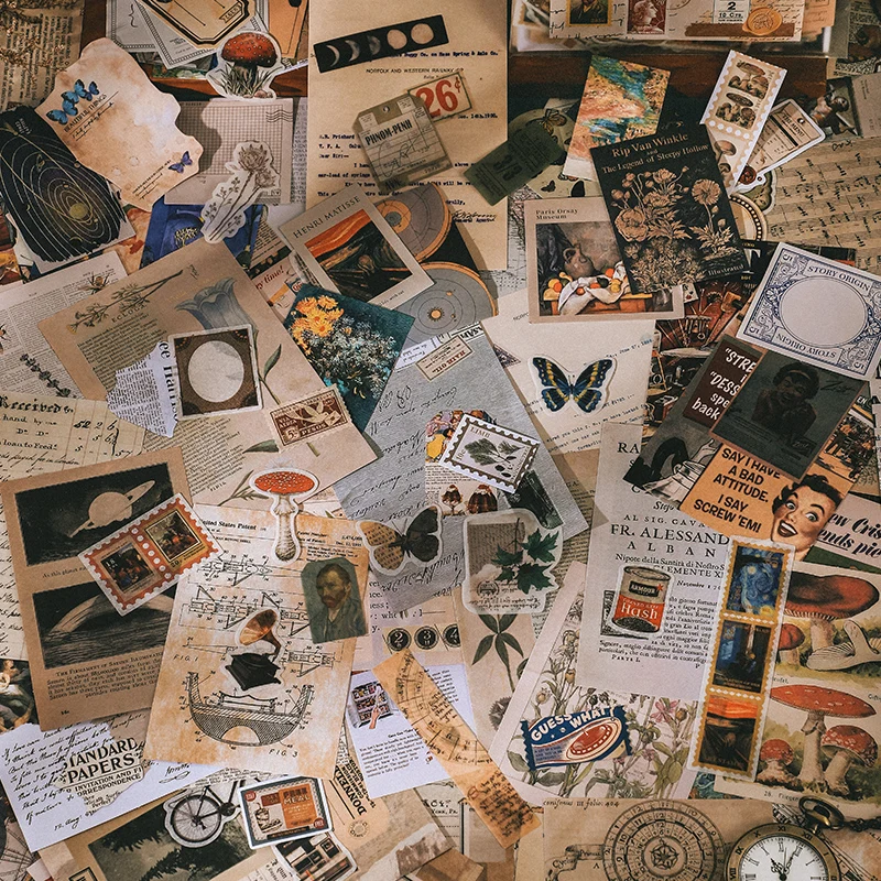 Vintage Stickers + material paper set 200 pcs/set Decorative Diary Album Scrapbooking accessories junk journal supplies